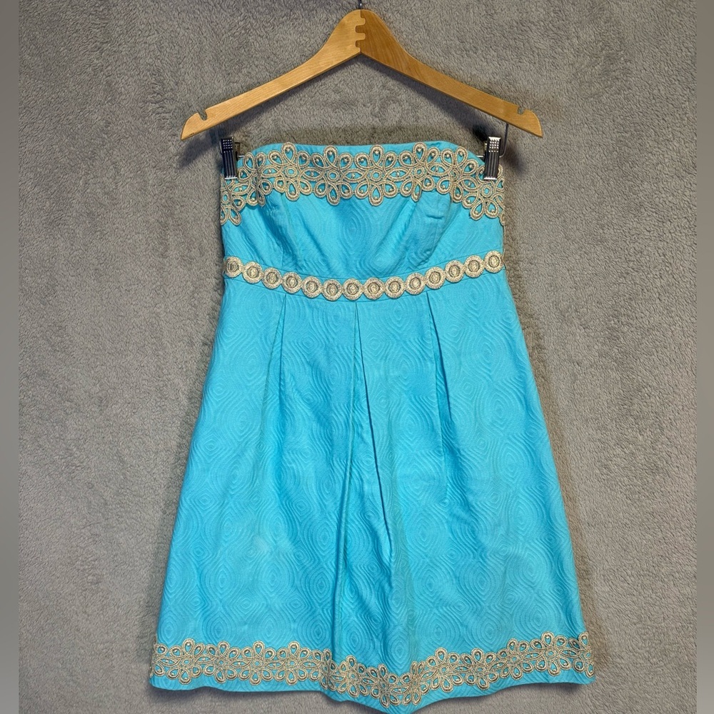 Lily Pulitzer (size 4) turquoise, strapless cocktail dress
